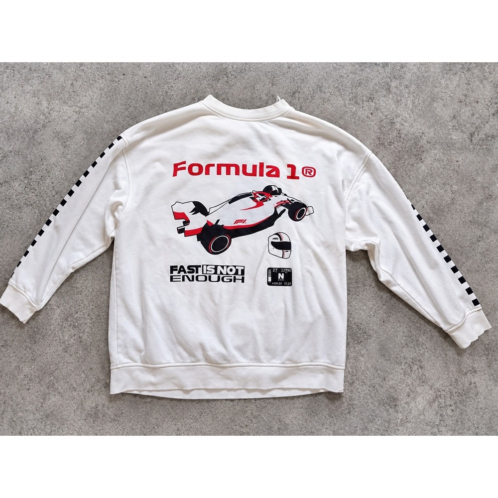 Formula 1 F1 Racing Sweatshirt Men's M White Fastest Endurance Checkered Sleeve